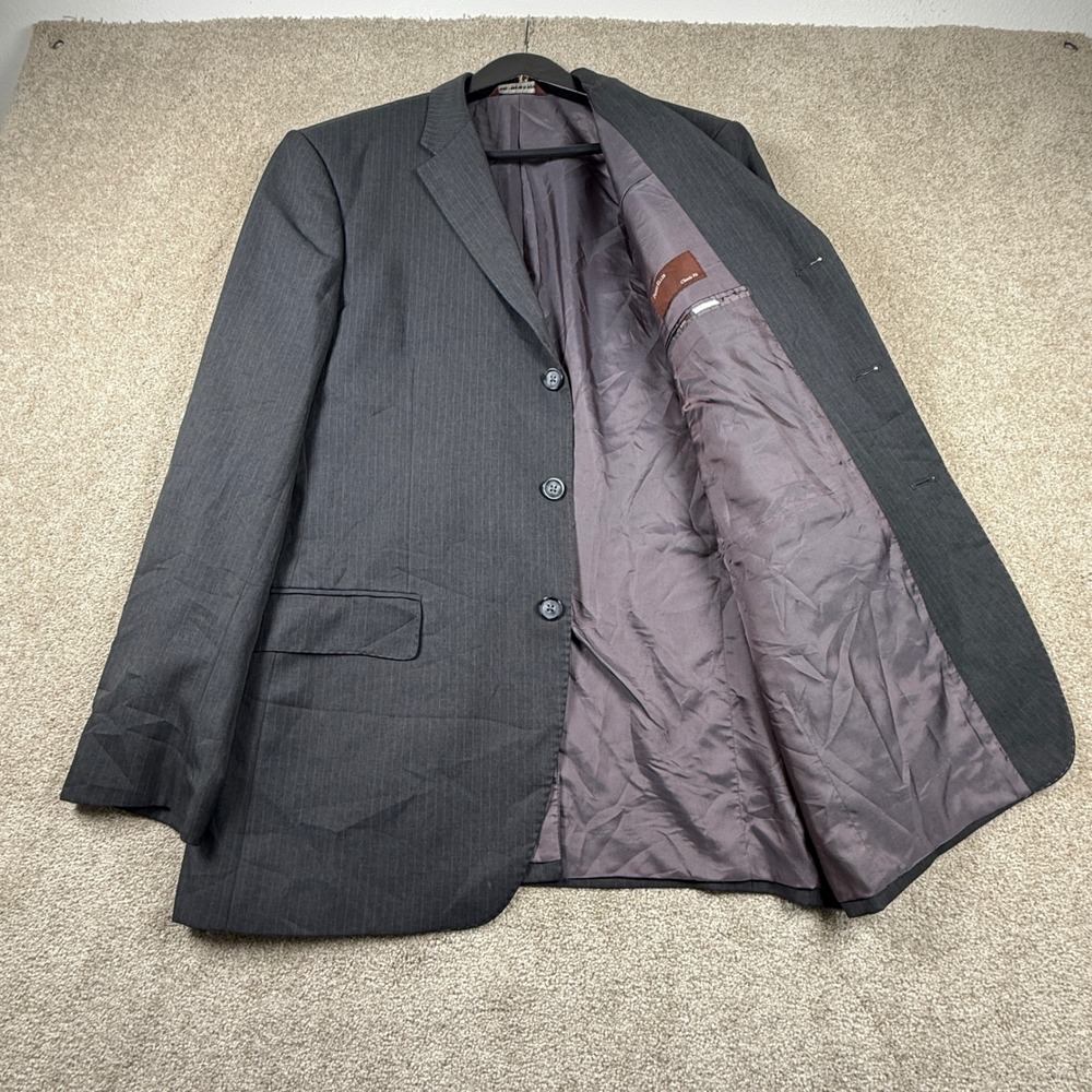 Perry Ellis Mens 42R Charcoal Pinstripe Blazer Jacket Classic Fit Professional‎